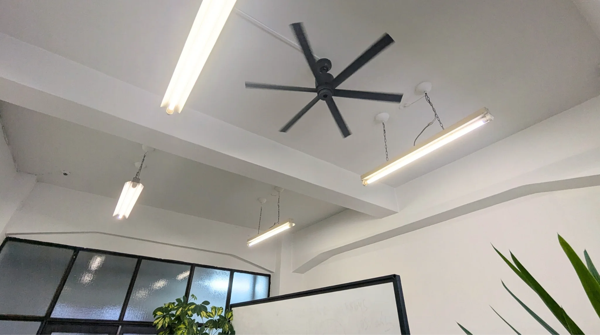 High ceiling with ceiling fan